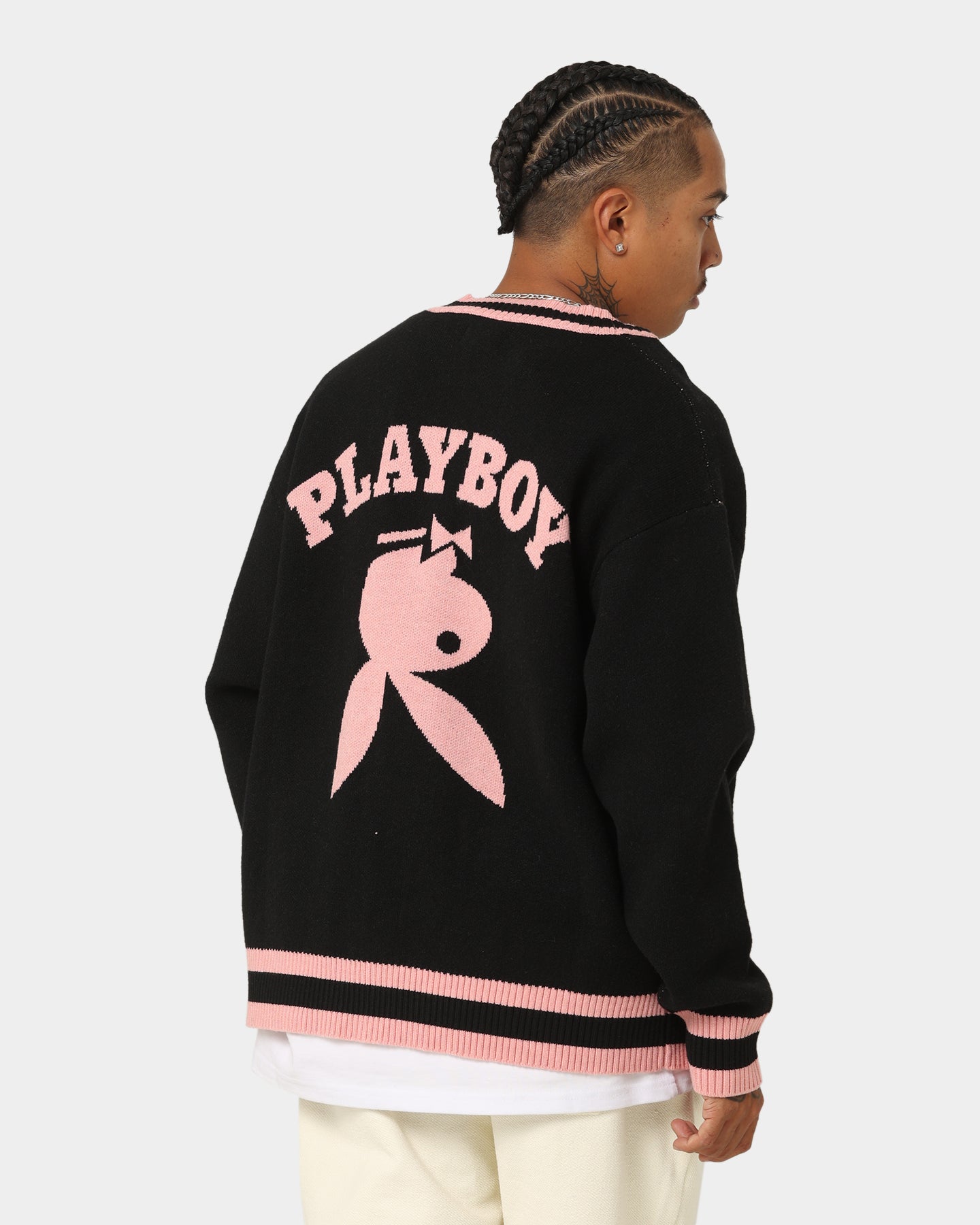 Playboy By CK Collegiate Cardigan Black/Pink | Culture Kings US