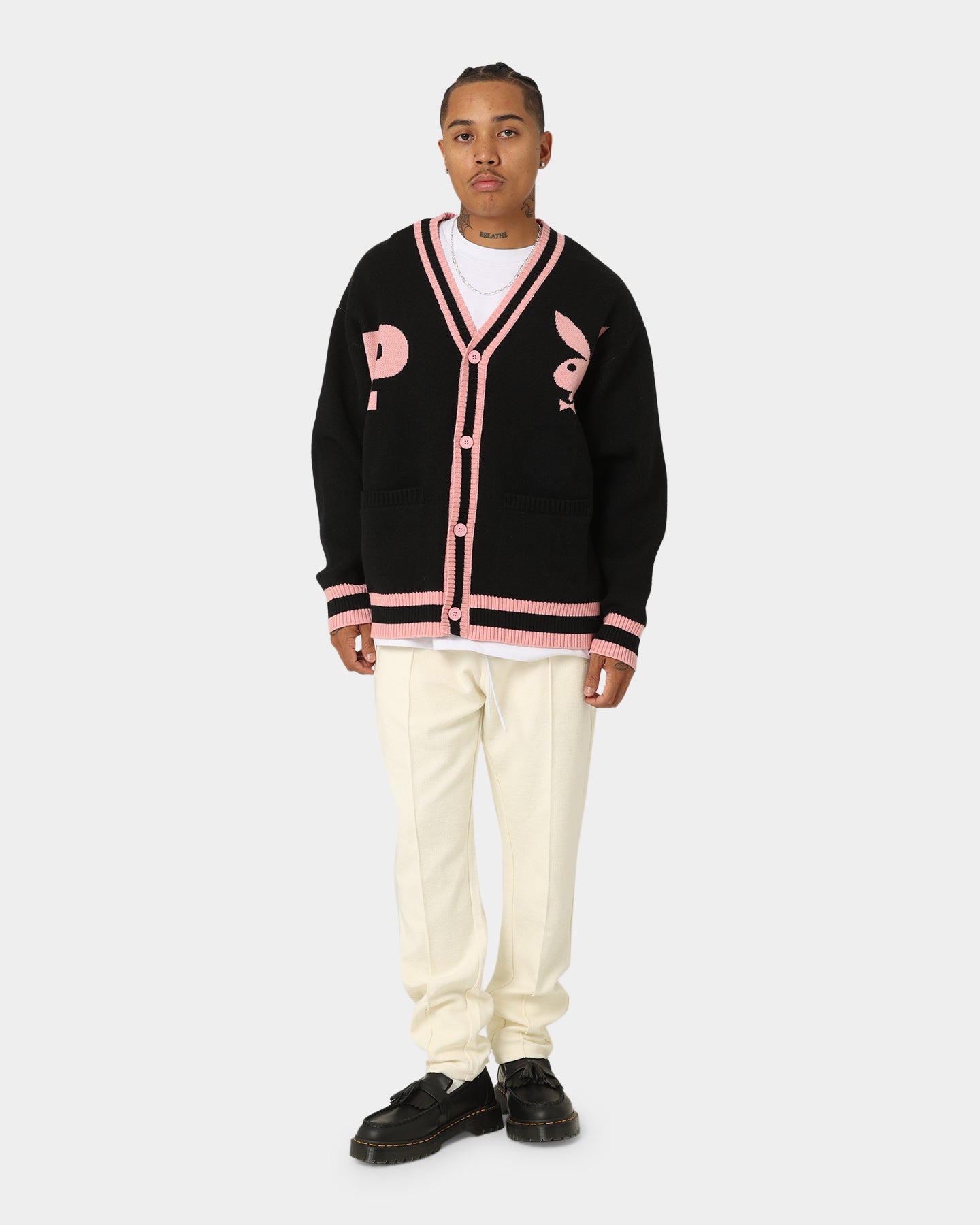 Playboy By CK Collegiate Cardigan Black/Pink | Culture Kings US