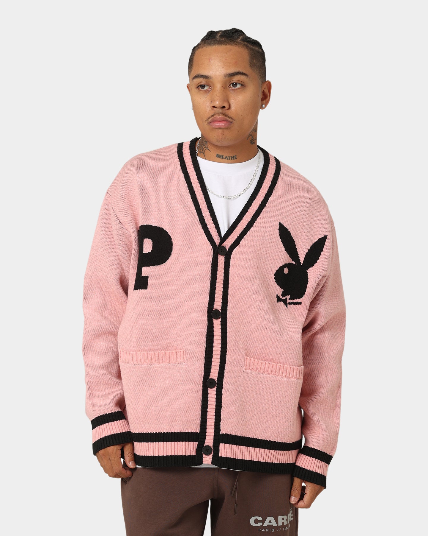 Playboy By CK Collegiate Cardigan Pink/Black | Culture Kings US