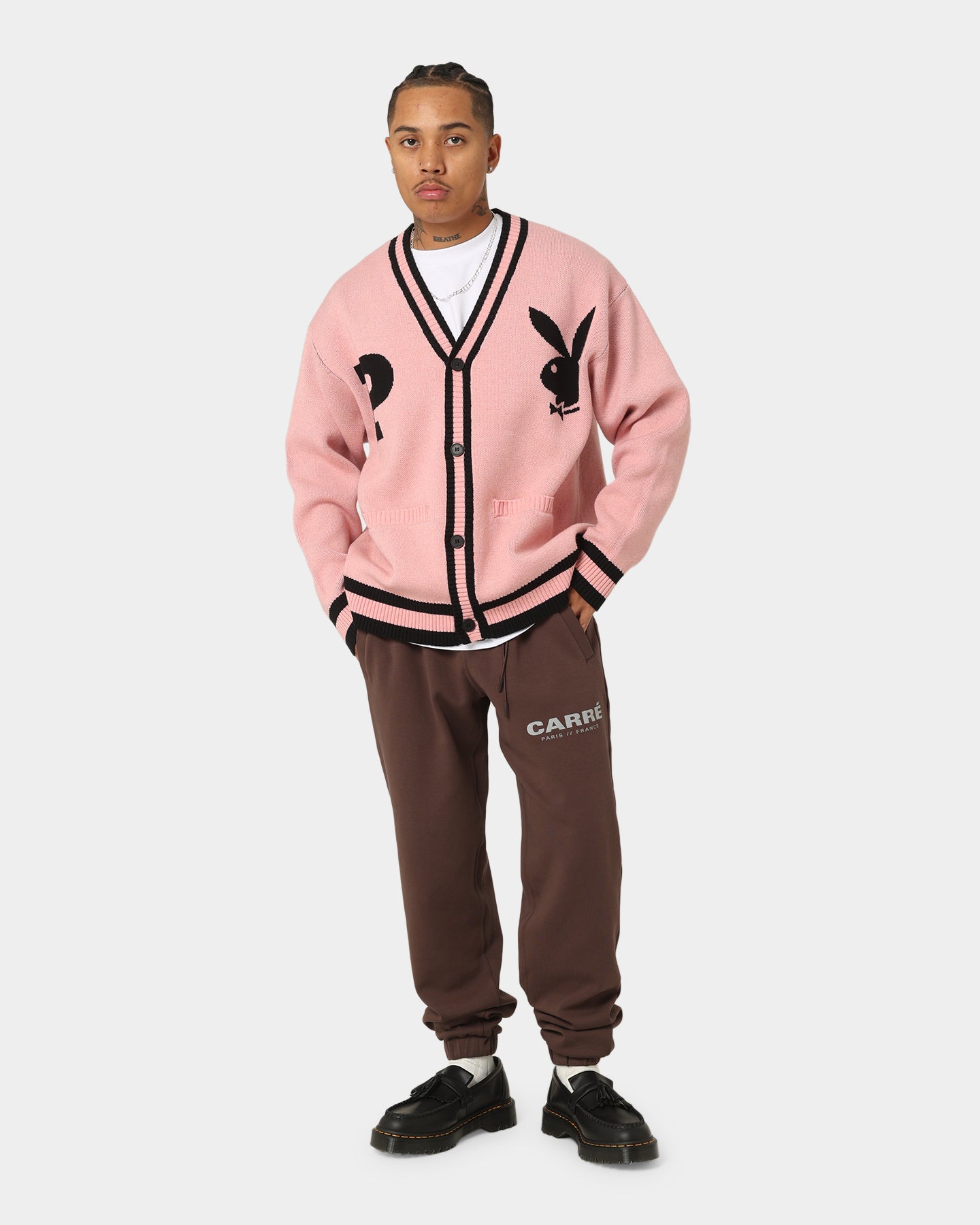 Playboy By CK Collegiate Cardigan Pink/Black | Culture Kings US