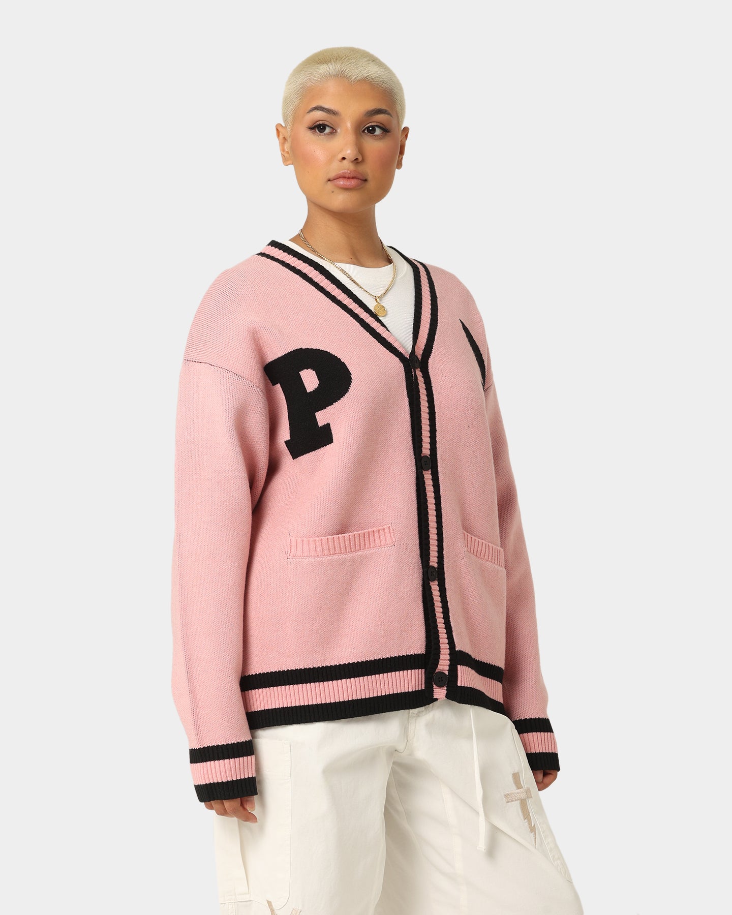 Playboy By CK Collegiate Cardigan Pink/Black | Culture Kings US