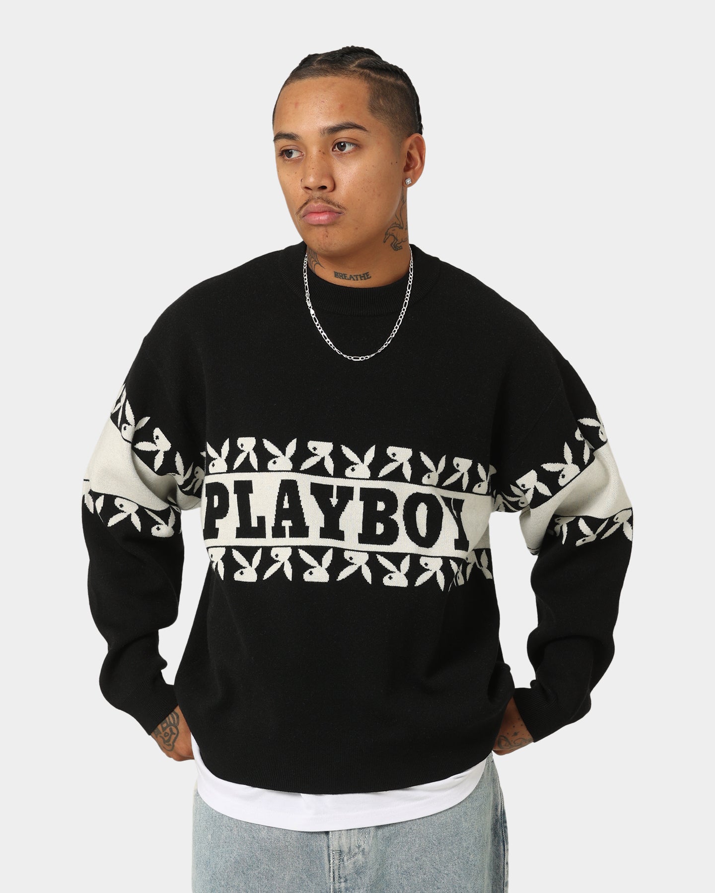 Playboy By CK Cozy Knit Sweater Black/Off White | Culture Kings US
