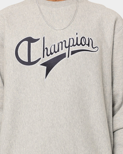 Champion Reverse Weave Cursive Logo Crewneck Oxford Heather