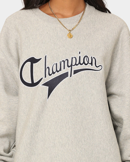 Champion Reverse Weave Cursive Logo Crewneck Oxford Heather