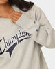 Champion Reverse Weave Cursive Logo Crewneck Oxford Heather