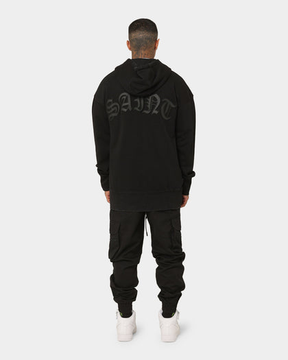 Saint Morta Gothic Appliqué Zipped Vintage Hoodie Vintage Black