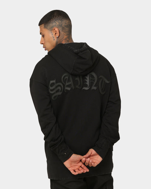 Saint Morta Gothic Appliqué Zipped Vintage Hoodie Vintage Black