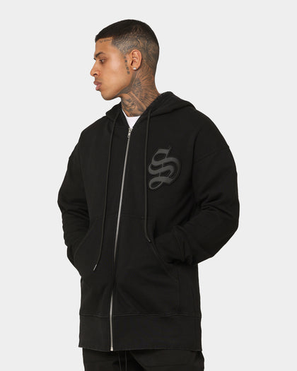 Saint Morta Gothic Appliqué Zipped Vintage Hoodie Vintage Black
