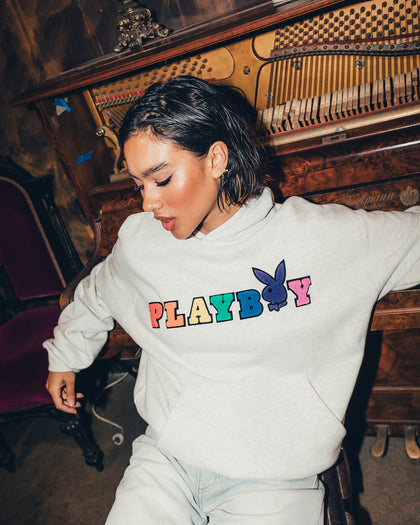 Playboy By CK Chenille Wordmark Hoodie Ash