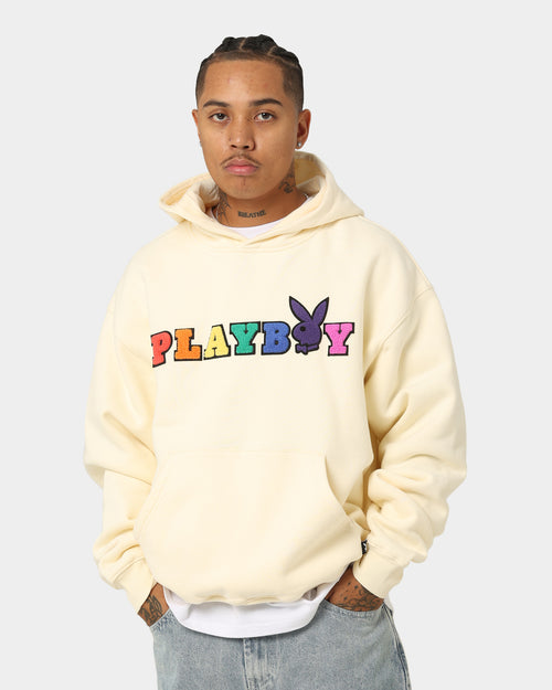 Playboy By CK Chenille Wordmark Hoodie Off White