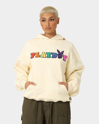 Playboy By CK Chenille Wordmark Hoodie Off White