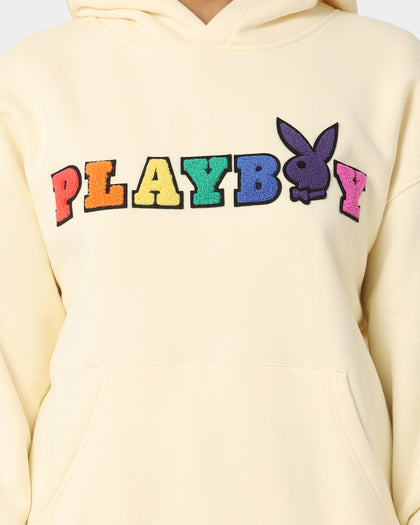 Playboy By CK Chenille Wordmark Hoodie Off White