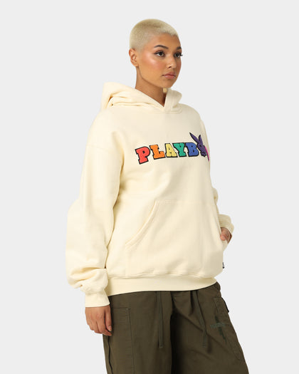 Playboy By CK Chenille Wordmark Hoodie Off White