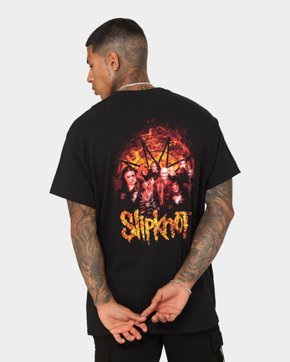 Slipknot Band Photo Flame Logo T-Shirt Black