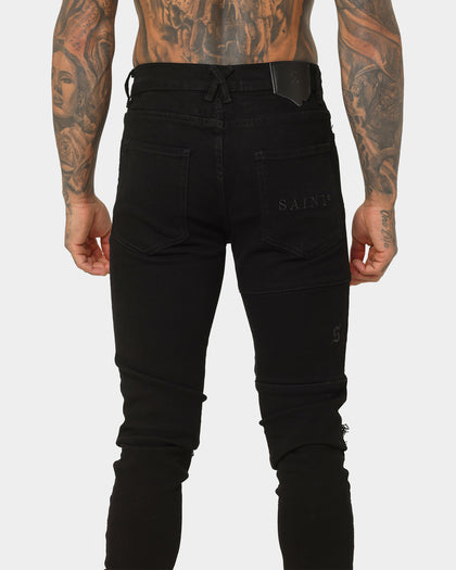 Saint Morta Index Distressed Biker Jeans Black