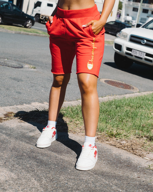 Champion Men's Rev Weave Cut Off Script Short Red/Gold