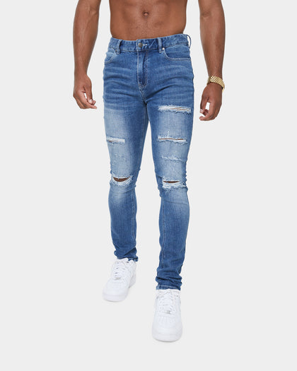 Carré Rugueux Distressed Skinny Jeans Washed Indigo