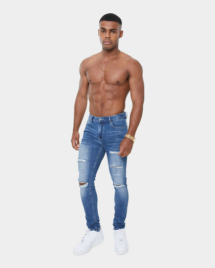 Carré Rugueux Distressed Skinny Jeans Washed Indigo