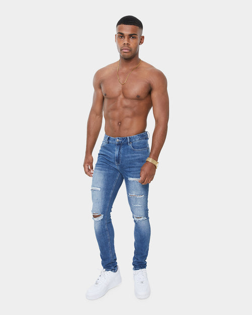 Carré Rugueux Distressed Skinny Jeans Washed Indigo