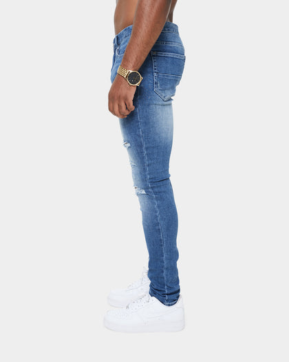 Carré Rugueux Distressed Skinny Jeans Washed Indigo