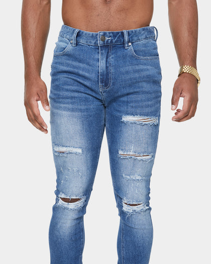 Carré Rugueux Distressed Skinny Jeans Washed Indigo