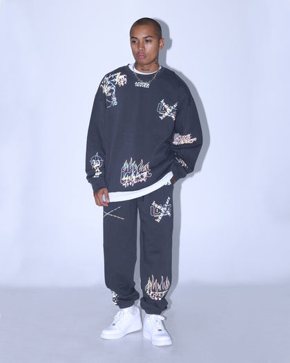 Loiter Reflective Chaos Multi Logo Track Pants Charcoal