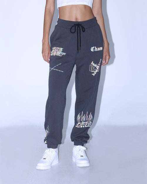 Loiter Reflective Chaos Multi Logo Track Pants Charcoal