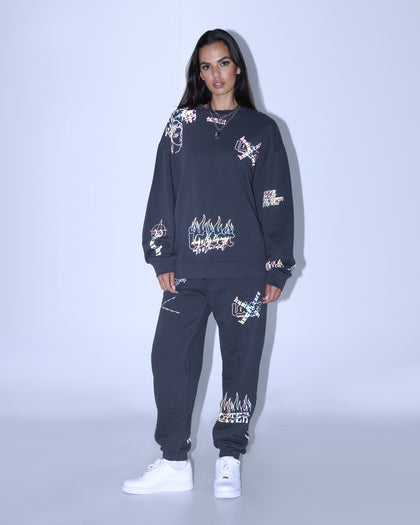 Loiter Reflective Chaos Multi Logo Track Pants Charcoal