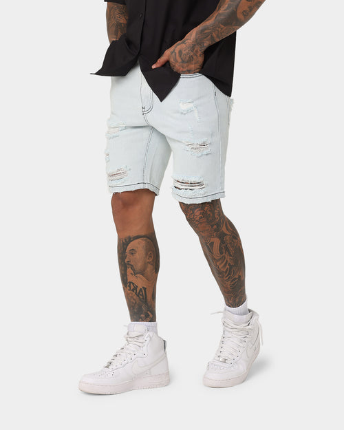 Saint Morta Destroyer Distressed Shorts Ice Blue