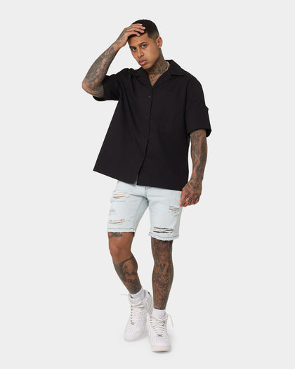 Saint Morta Destroyer Distressed Shorts Ice Blue