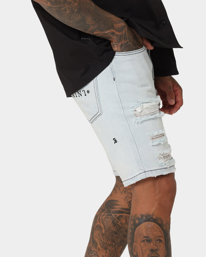 Saint Morta Destroyer Distressed Shorts Ice Blue