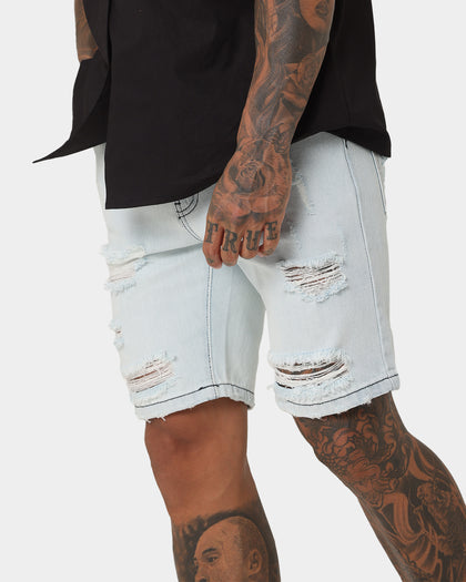 Saint Morta Destroyer Distressed Shorts Ice Blue