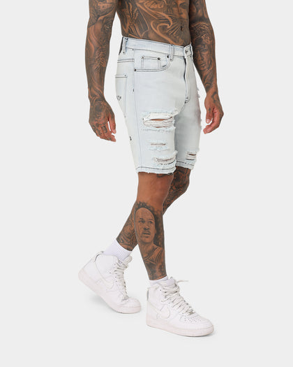 Saint Morta Destroyer Distressed Shorts Ice Blue