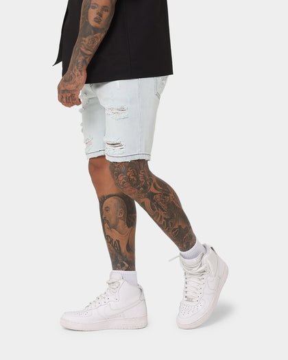 Saint Morta Destroyer Distressed Shorts Ice Blue