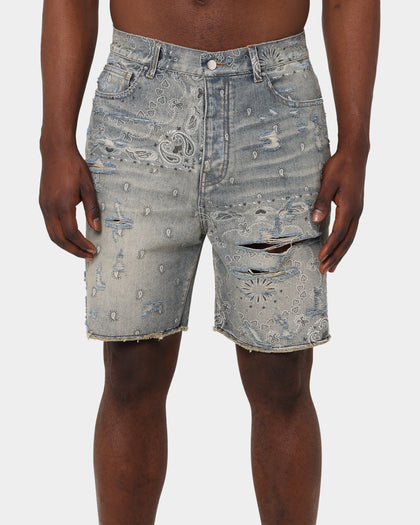XXIII Paisley Bandana Denim Shorts Blue Denim