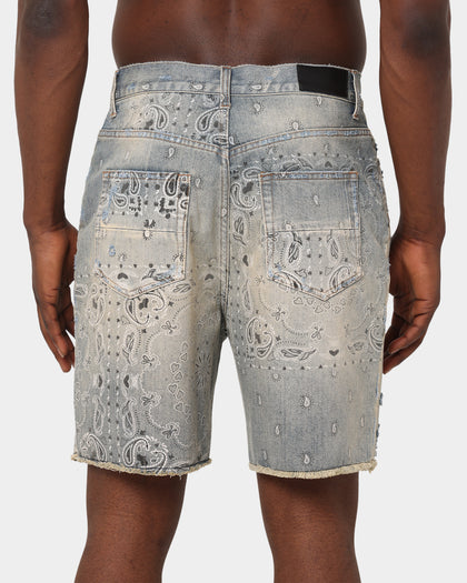 XXIII Paisley Bandana Denim Shorts Blue Denim