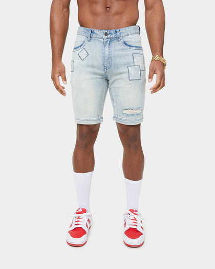 Carre Bandana Ultra Patchwork Denim Shorts Light Blue