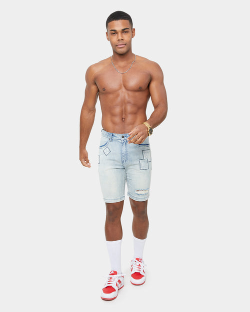 Carre Bandana Ultra Patchwork Denim Shorts Light Blue