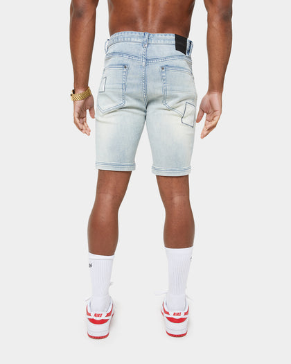 Carre Bandana Ultra Patchwork Denim Shorts Light Blue