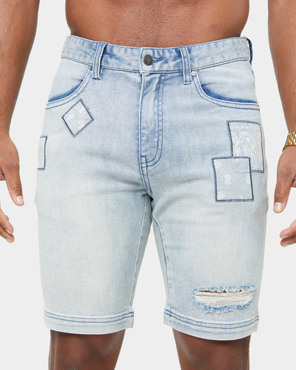 Carre Bandana Ultra Patchwork Denim Shorts Light Blue