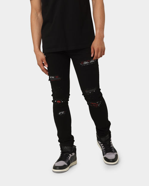 Carré BU Rugueux Distressed Jeans Black/Red