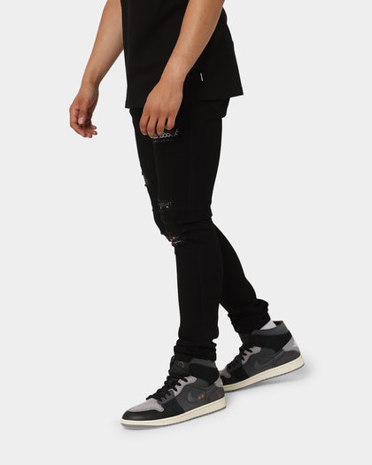 Carré BU Rugueux Distressed Jeans Black/Red