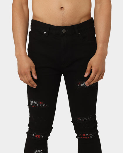 Carré BU Rugueux Distressed Jeans Black/Red