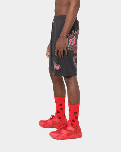 Last Kings Flaming Wings Sweat Shorts Black Wash