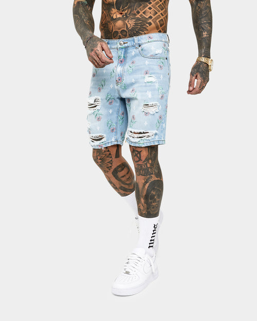 Saint Morta Lover Distressed Denim Shorts Superwash Blue