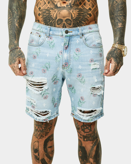 Saint Morta Lover Distressed Denim Shorts Superwash Blue