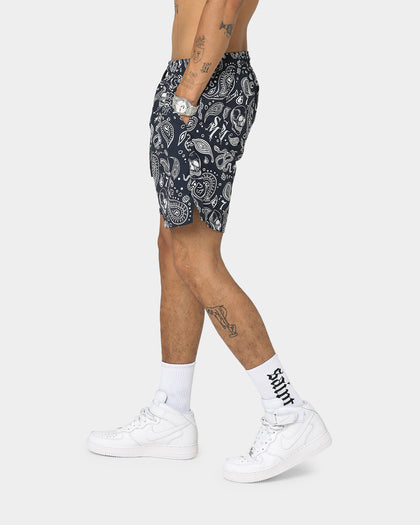 Saint Morta Paisley Skulls Beach Shorts Navy/White