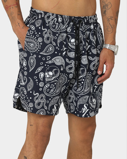 Saint Morta Paisley Skulls Beach Shorts Navy/White