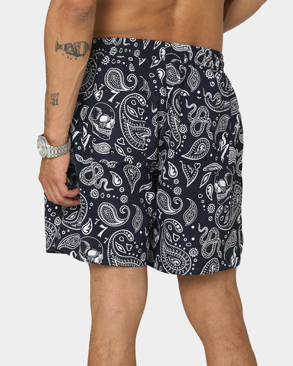 Saint Morta Paisley Skulls Beach Shorts Navy/White