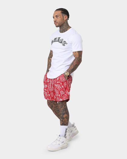 Saint Morta Paisley Skulls Beach Shorts Red/White